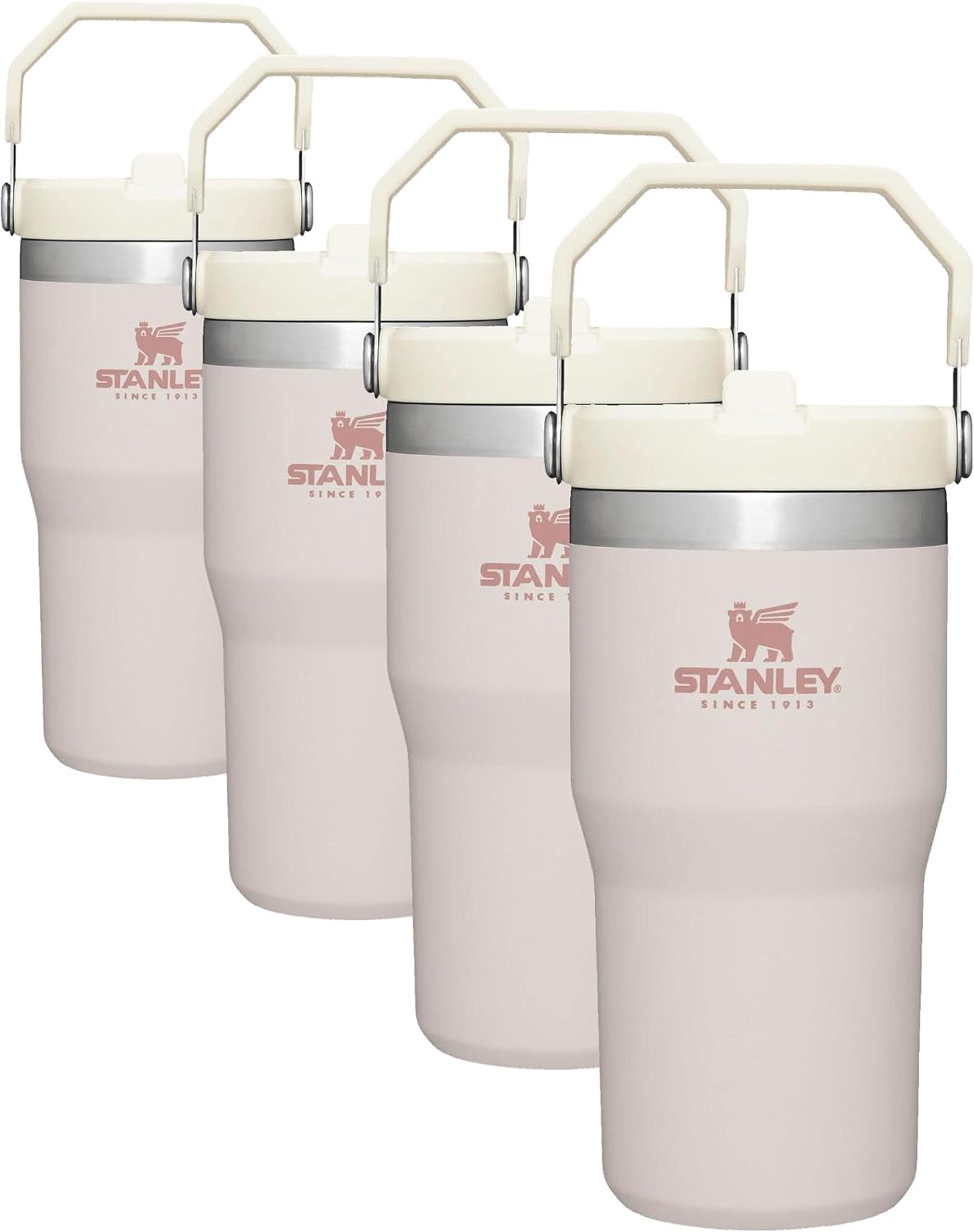 Stanley IceFlow Flip Straw Tumbler with Handle 20 oz | Twist On Lid and Flip Up Straw | Leak Resistant Water Bottle | Insulated Stainless Steel |BPA-Free | Rose Quartz (Pack of 4)