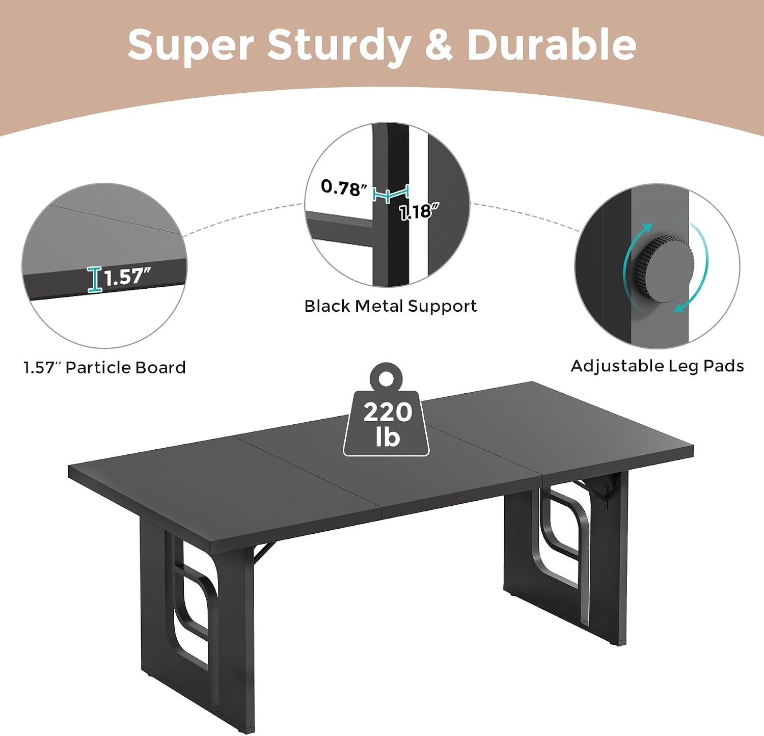 71'' Large Dining Table for 6 to 8 People, Modern Rectangular Kitchen Table, Dinner Table Furniture with Metal Legs for Dining Room, Living Room, Banquet, Home, Black
