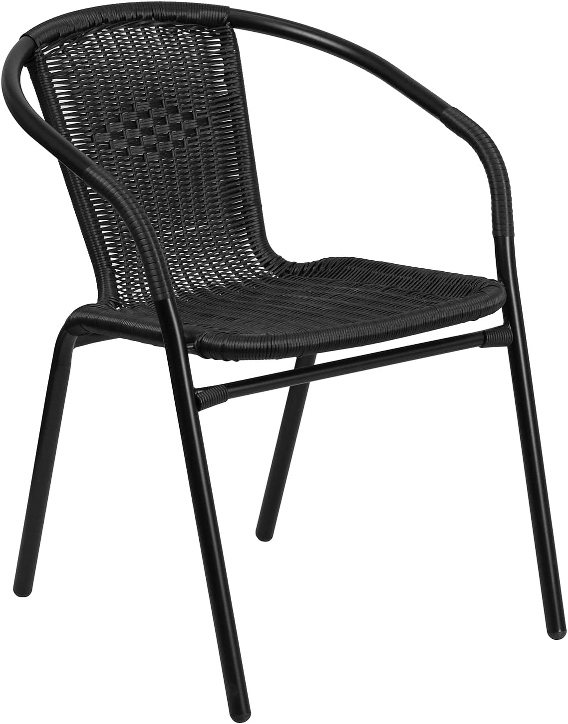 Flash Furniture Lila 28'' Square Glass Metal Table with Black Rattan Edging and 2 Black Rattan Stack Chairs