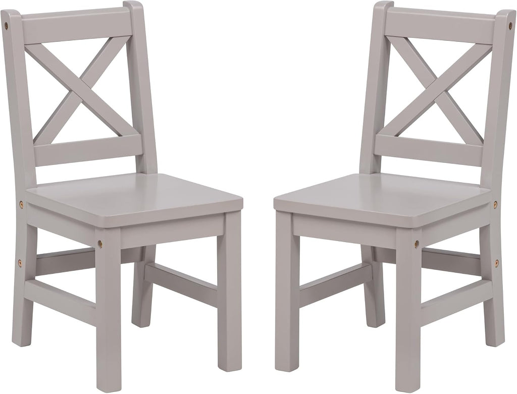 eHemco Solid Hard Wood Kids Table and Chair Set (2 Chairs Included), Cozy Grey, 3 Piece Set