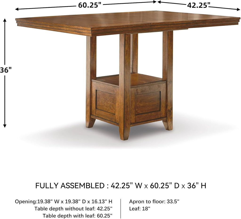 Signature Design by Ashley Ralene Rectangular Counter Height Dining Room Extension Table, Seats 6, Fixed Shelf, Wood, 42.25' W x 60.25' D x 36' H, Medium Brown