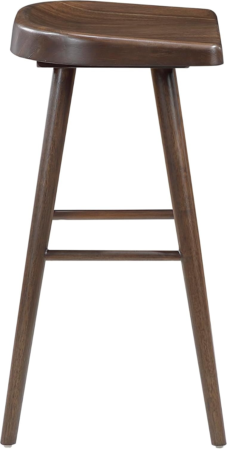 Lexicon Bar Height Stools Set of 2, Sturdy Acacia Wood Frame Saddle Seat Bar Chairs, Rustic Backless Kitchen Island Seating for Dining Room, Breakfast Nook, Brown