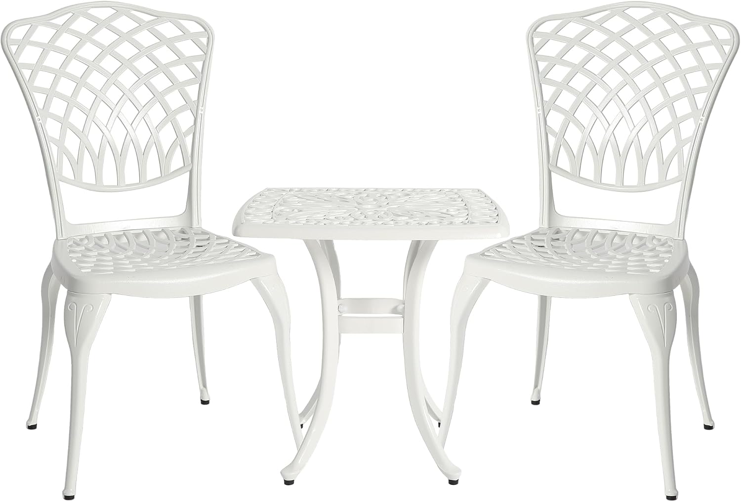 HOMEFUN Thickened Heavy-Duty Cast Aluminum Bistro Set of 2 Outdoor 3 Piece Patio Furniture, Ultra Sturdy Rustproof All-Weather for Garden Balcony, White