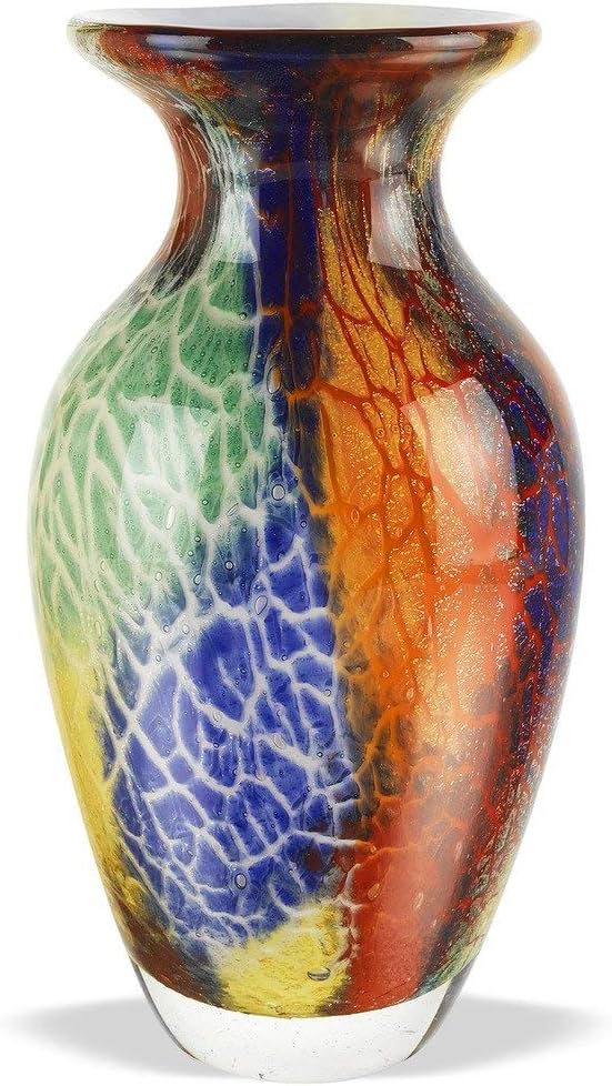 Badash Firestorm Murano-Style Glass Vase - 11' Tall Decorative Mouth-Blown Art Glass Vase - Stunning Oversized Home Decor Accent