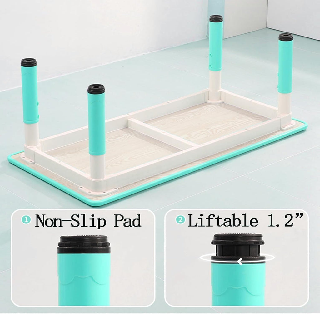 Garvee Kids Table and 6 Chair Set,47 in Modern Height Adjustable Toddler Table and 6 Chairs Set with Non-Slip Desk Legs&Organizer Graffiti Desktop, Preschool Activity Art Craft Tables for 6(Teal