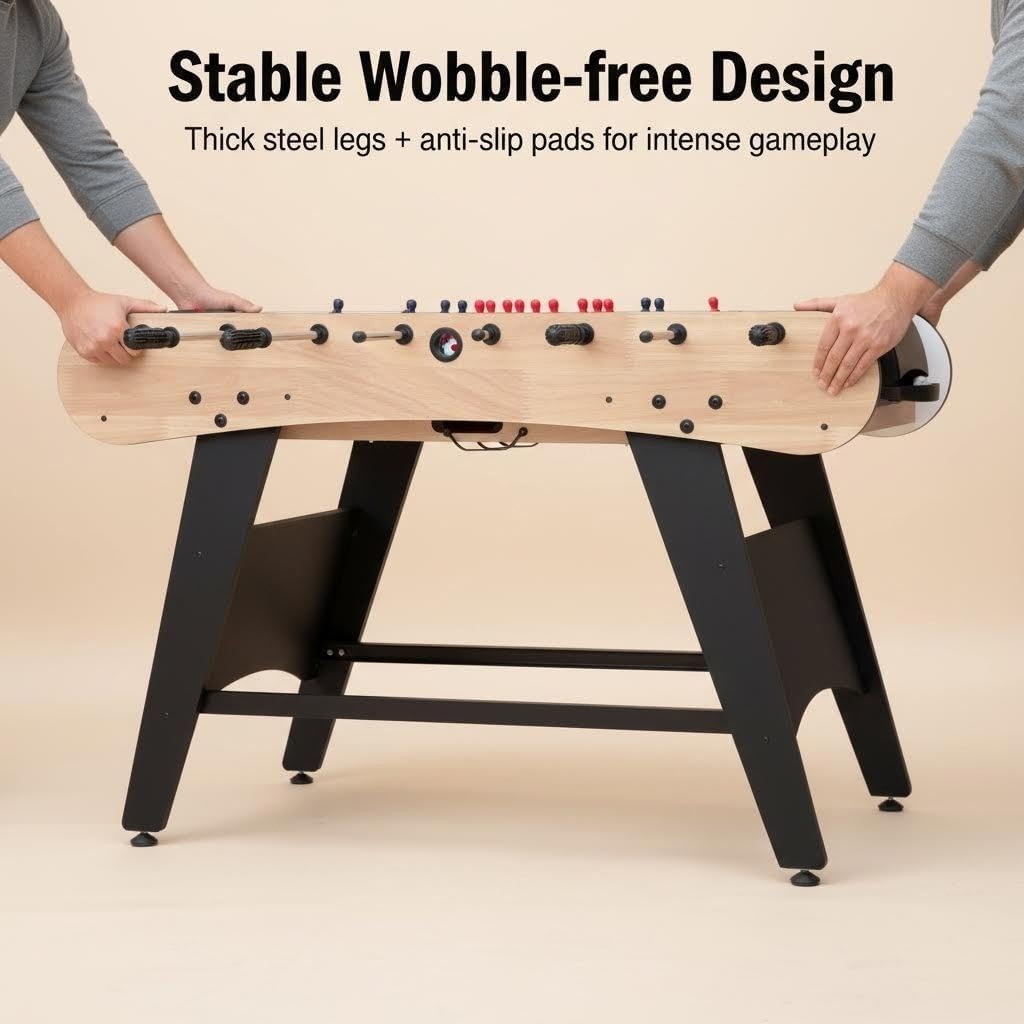 48'' Soccer Table, Large Size Foosball Game Table for Adult, Football Table with Cup Hloders & Sturdy Leg for Game Rooms & Parties, Light Brown