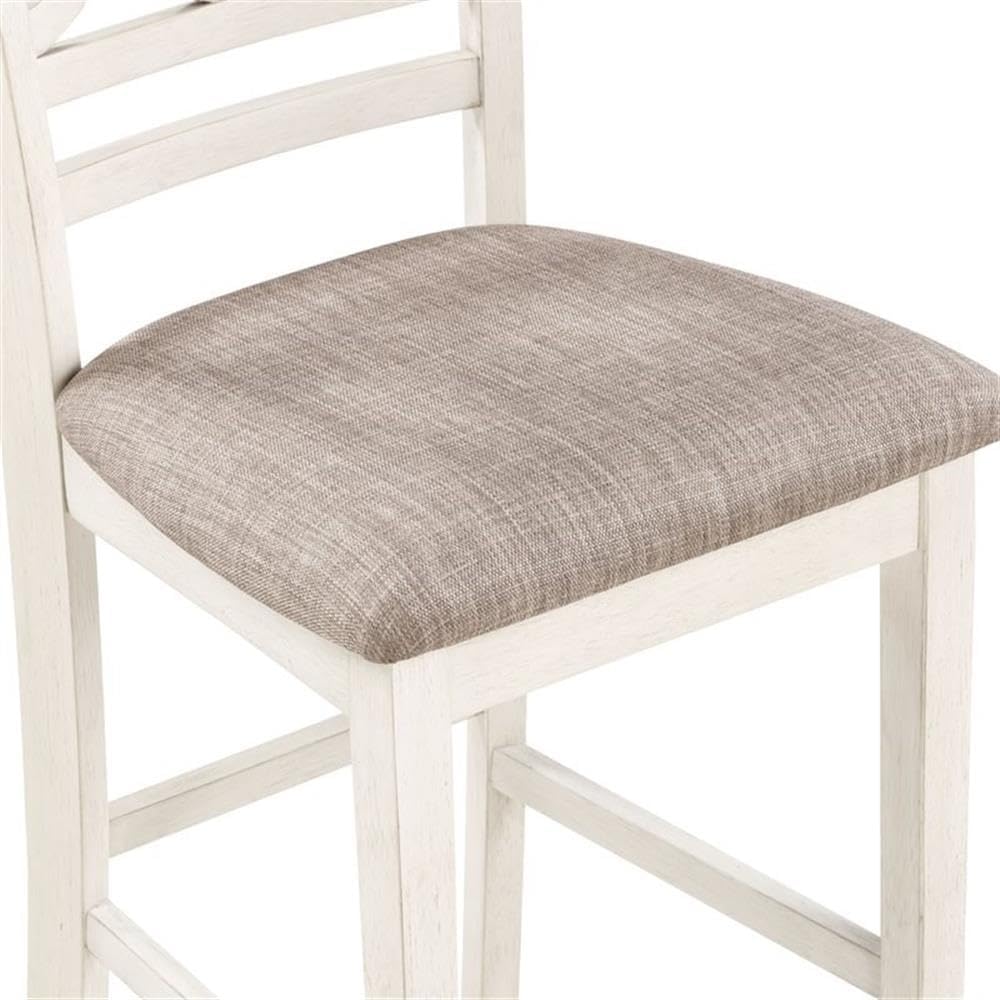 Pemberly Row 5-Piece Solid Wood Counter Dining Set, 42 in Round Table and Chairs, Two-Tone Brown/White Finish, Mindy Wood with Storage Shelves, Padded Seats, Farmhouse Style Kitchen or Dining Room