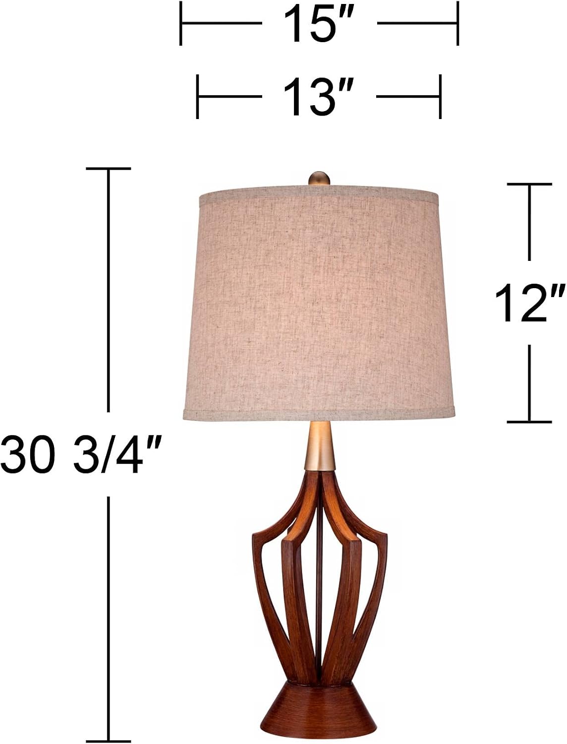 360 Lighting St. Claire 30 3/4' Tall Open Base Large Mid Century Modern End Table Lamps Set of 2 Wood Finish Fabric Shade Living Room Bedroom Bedside Nightstand House Office Home Reading Kitchen