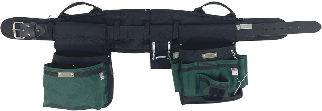 BOULDER BAG Ultimate Electrician's MAX Combo with Comfort Back Support Tool Belt, Leather Belt Buckle, Heavy Duty Tool Belt, Green, (Large 33-36 Inch Waist), Made in USA