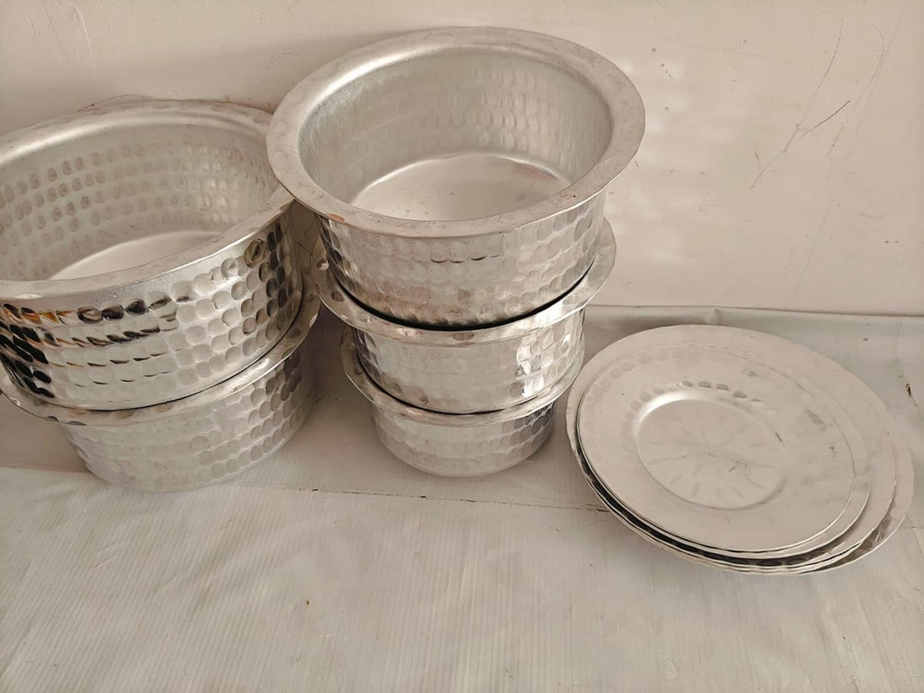 Aluminium Hammered Tope Set with Lid | Patila Set of 5 (900 ML, 1.2L, 1.5L, 1.8L & 2.3L) |Food-Grade Aluminium Kitchen Utensils for Traditional Indian Cooking | Utensils Set for Kitchen