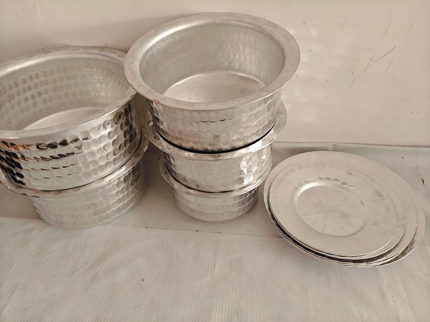 Aluminium Hammered Tope Set with Lid | Patila Set of 5 (900 ML, 1.2L, 1.5L, 1.8L & 2.3L) |Food-Grade Aluminium Kitchen Utensils for Traditional Indian Cooking | Utensils Set for Kitchen
