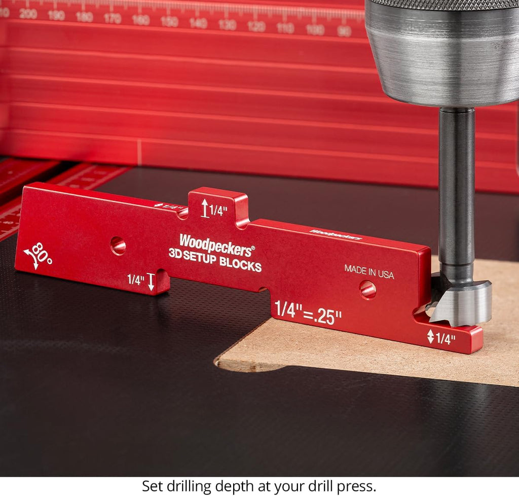 Woodpeckers 3D Setup Blocks, 7 Piece Set, Aluminum, USA Made, 4 Ways to Meaure on each Block, Router & Table Saw Gauge Blocks, Router Bit Height Gauge - 3D-SUB7