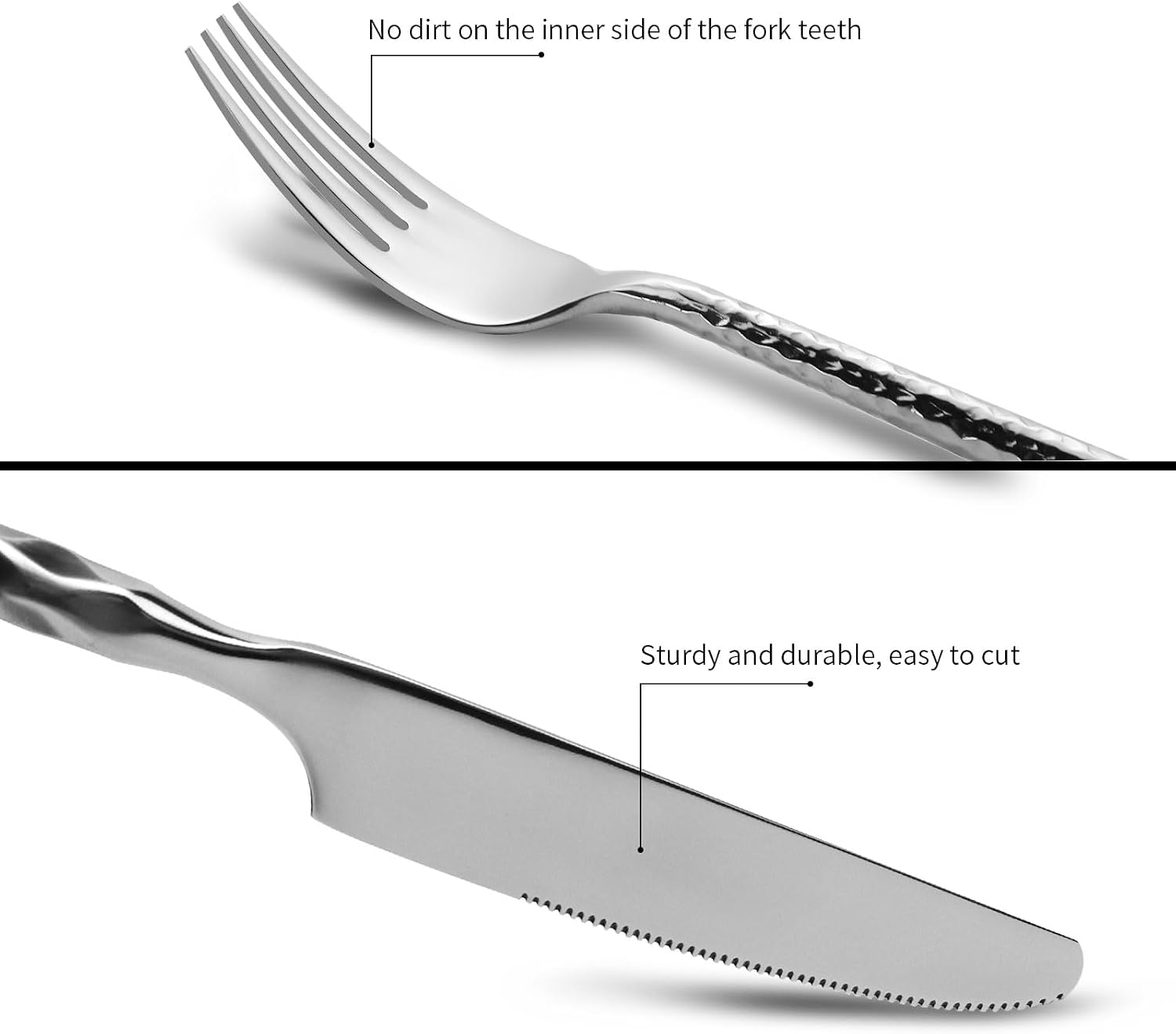 18/10 Stainless Steel Flatware Set Hand Forged Silverware Set Cutlery Set Round Hammered Handle Mirror Finished Heavy Duty 40 Pieces Service for 8