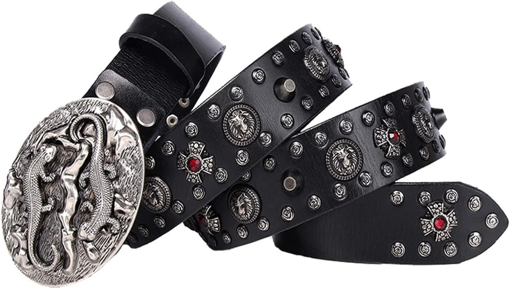 Metal Rivet Belt Men Rivet Punk Belt Cow Genuine Leather Smooth Buckle Male Women Rock Hip Hop Strap Waist 1Pcs