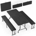 Bonnlo Black Folding Picnic Table Set with 2 Benches, 6 Feet Camping Table Chair Set, Modern Portable 3-Piece Furniture for Indoor/Outdoor Use, White Folding Picnic Table with Smooth Tabletop