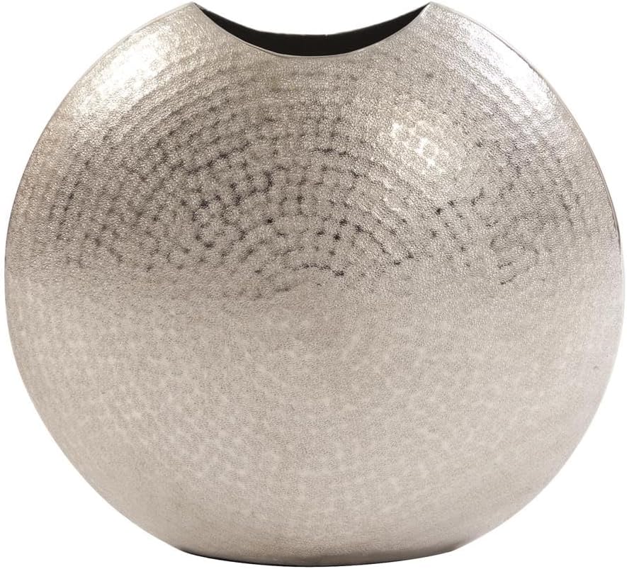 Howard Elliott Collection Frosted Metal Decorative Vase, Metallic Silver Hammered Accent Table Vase for Centerpiece, Console Table, Entryway, Living Room & Modern Home Decor, 5 x 6.5 x 14.25 Inch