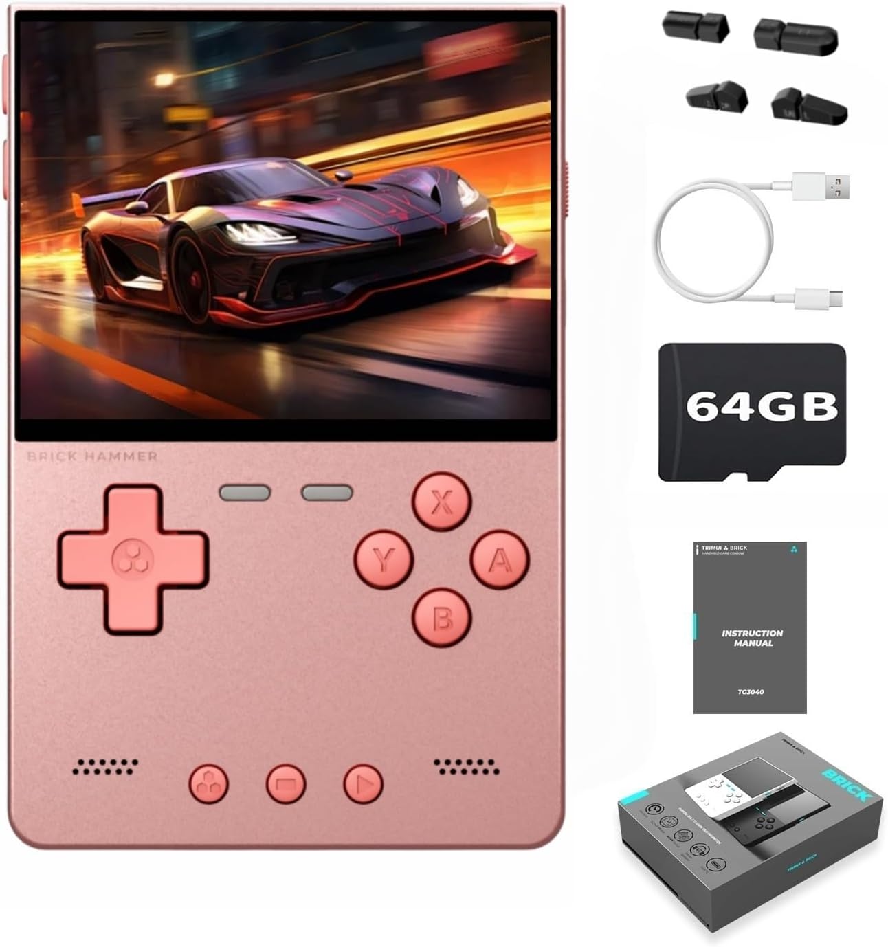Trimui Brick Hammer Metal Body Handheld Game Console Retro Gaming Handheld 3000mah Battery Allwinner A133p 3.2' IPS RGB Lighting Vibration Pink