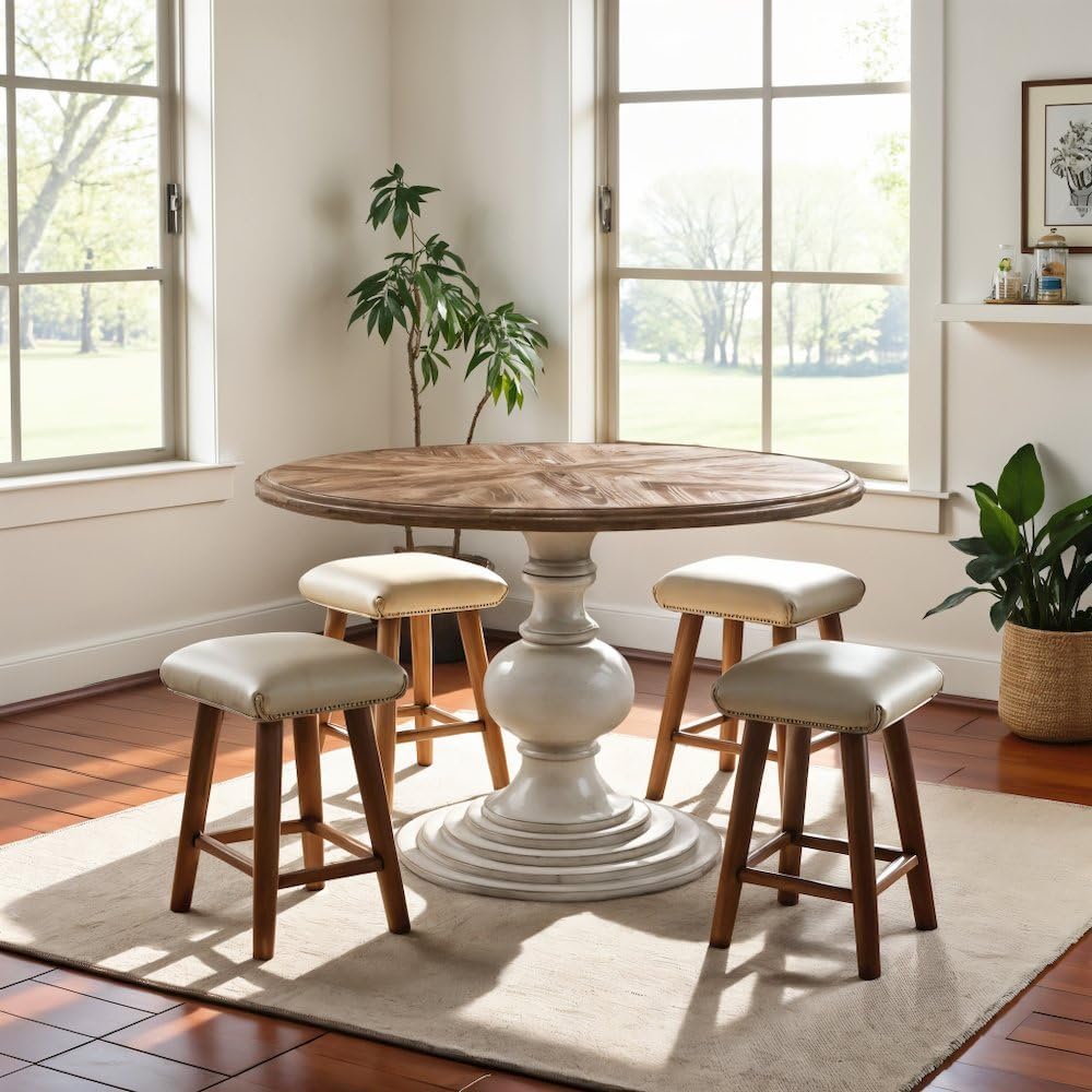Starlight Canyon Home Brown Round Pedestal Dining Table with Wood Veneer and MDF Top, Ideal for Dining Room, Rustic or Modern Indoor Dining Spaces