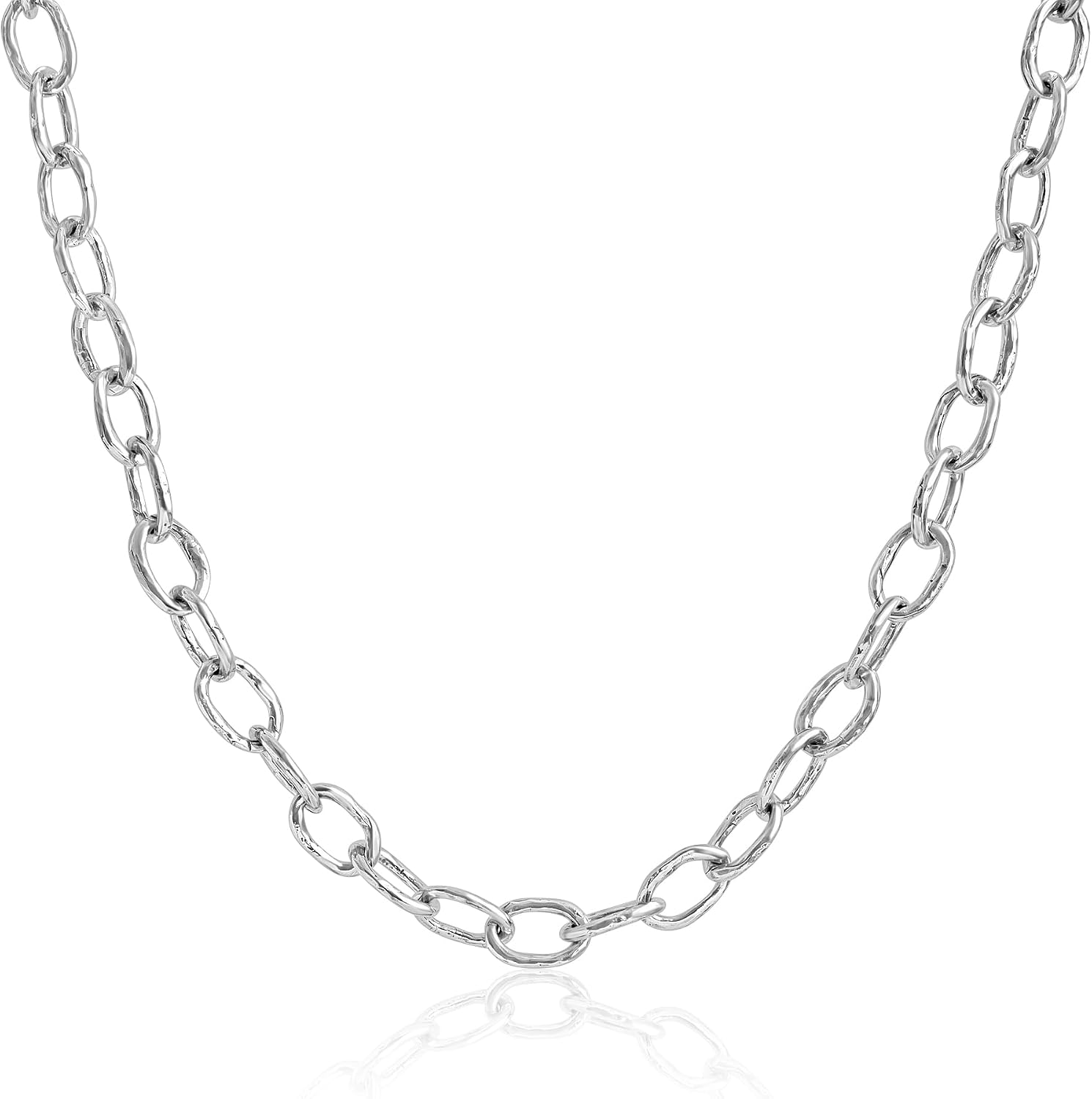 JEAN RACHEL JEWELRY Men's 3-Piece Necklace Layering Set - Hammered Link Chain, Box Chain & White Buffalo Turquoise Beads - Monochrome Bundle