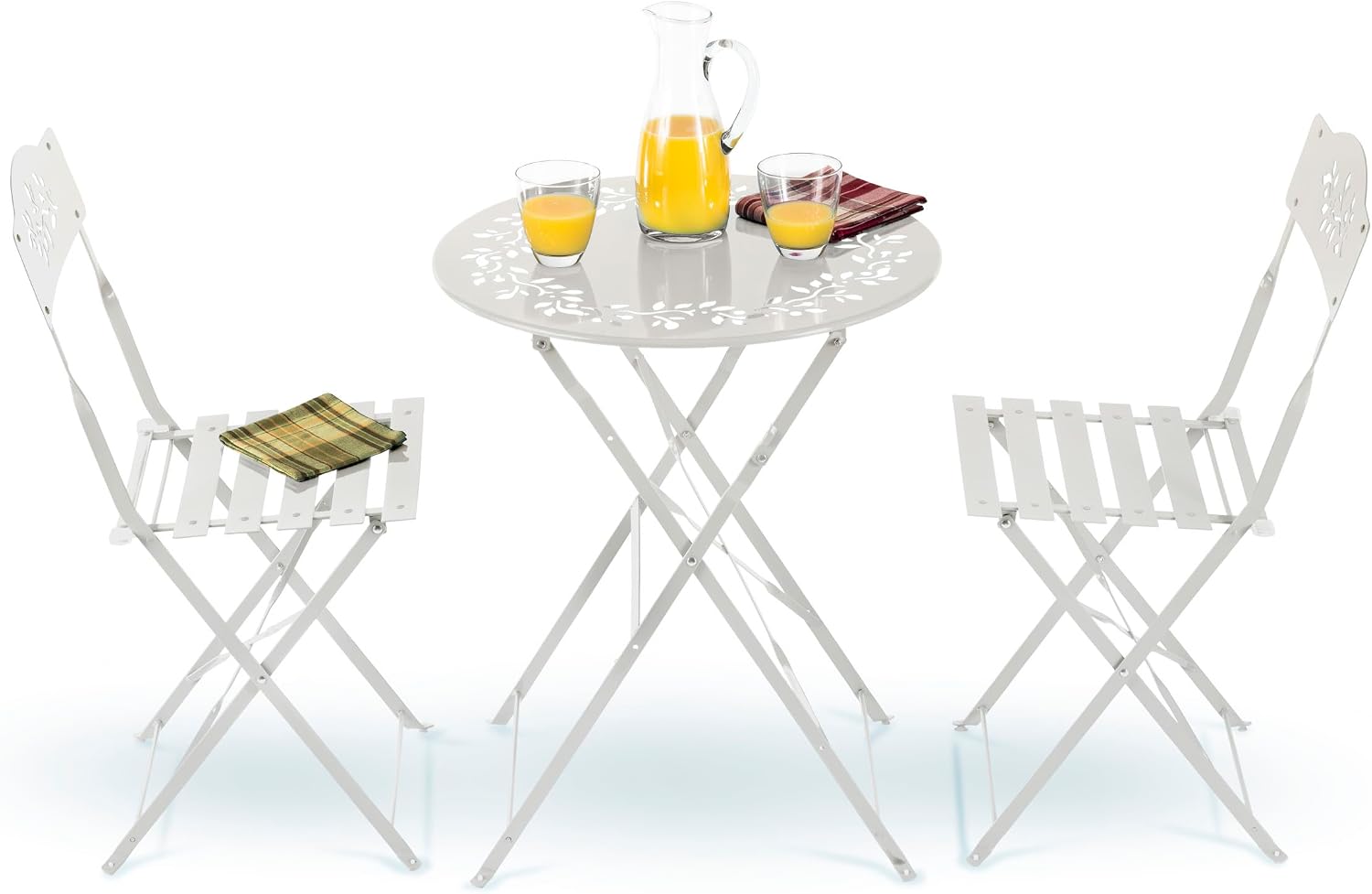 Alpine Corporation Indoor/Outdoor 3-Piece Bistro Set Folding Table and Chairs Patio Seating, White