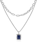JEAN RACHEL JEWELRY Men's 2-Piece Necklace Layering Set - Solid 925 Sterling Silver Hammered Link Chain & Lapis Lazuli Beads - Curated Stack
