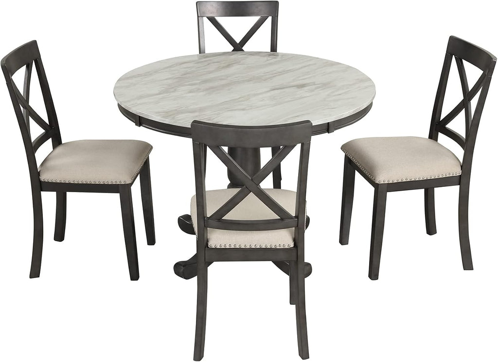 Harper & Bright Designs 5-Piece [Round] [Dining] [Table] and Chair Set, with Cushion Chairs for Family [Dining] Area, Wood