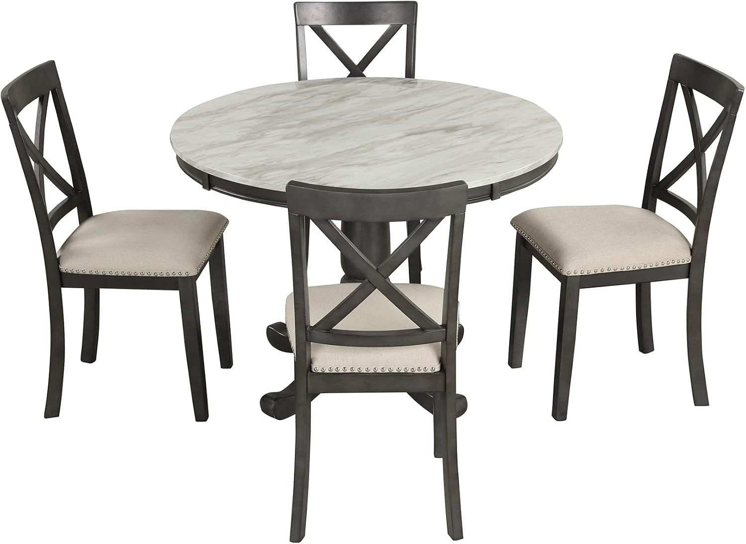 Harper & Bright Designs 5-Piece [Round] [Dining] [Table] and Chair Set, with Cushion Chairs for Family [Dining] Area, Wood