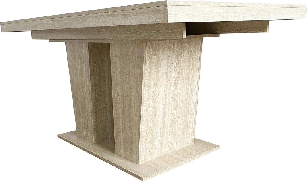 62.99' to 78.74' Extendable Rectangular Dining Table for 6-10 People,Kitchen Table with Veined Travertine Pattern for Family Living Room,Beige