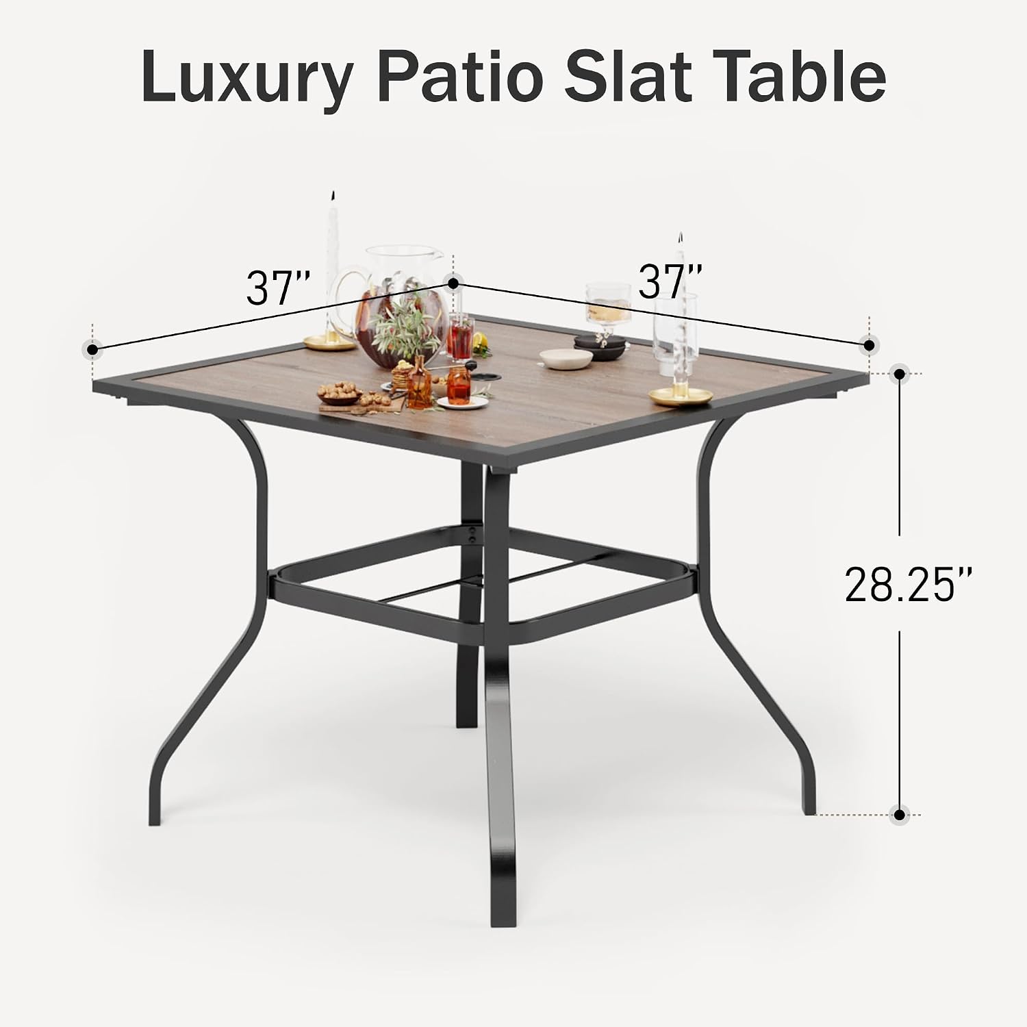 PHI VILLA 37' x 37' Patio Dining Table Outdoor Dining Furniture Umbrella Table with 1.57' Umbrella Hole, Steel Frame with Premium PVC Table Top for Patio, Lawn Garden