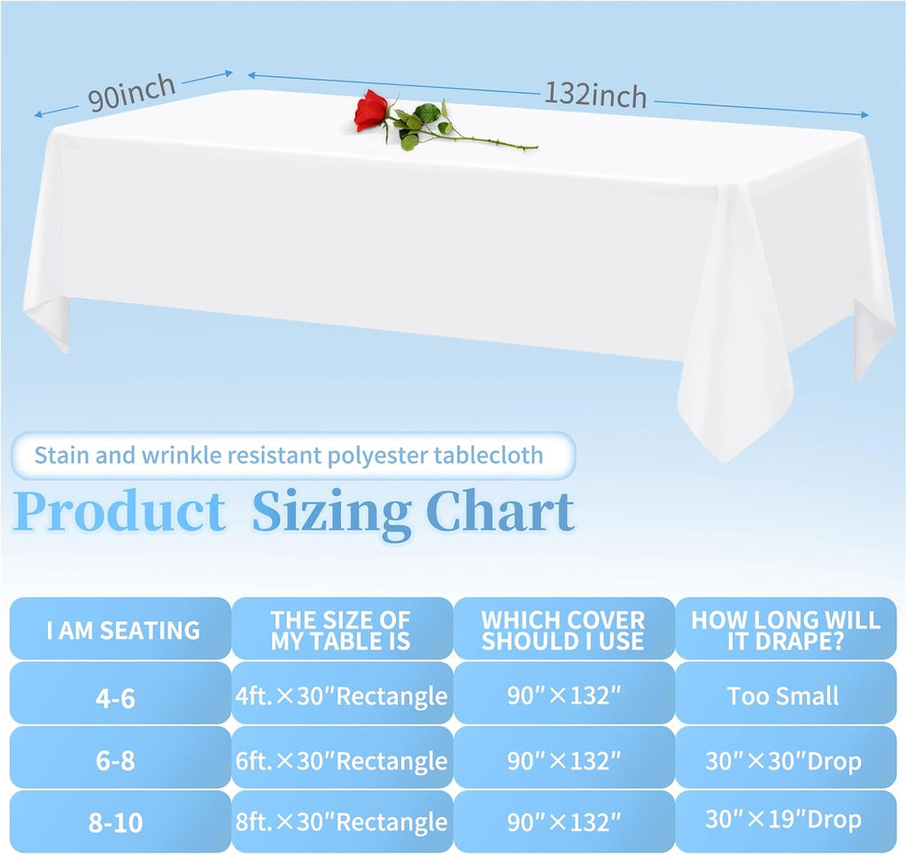 12 Pack White Tablecloths for Rectangle Tables Stain and Wrinkle Resistant Washable Polyester Tablecloth 90 x 132 Inch White Table Cloth Rectangle Table 6 Foot Rectangle Table Cloth for Wedding Party