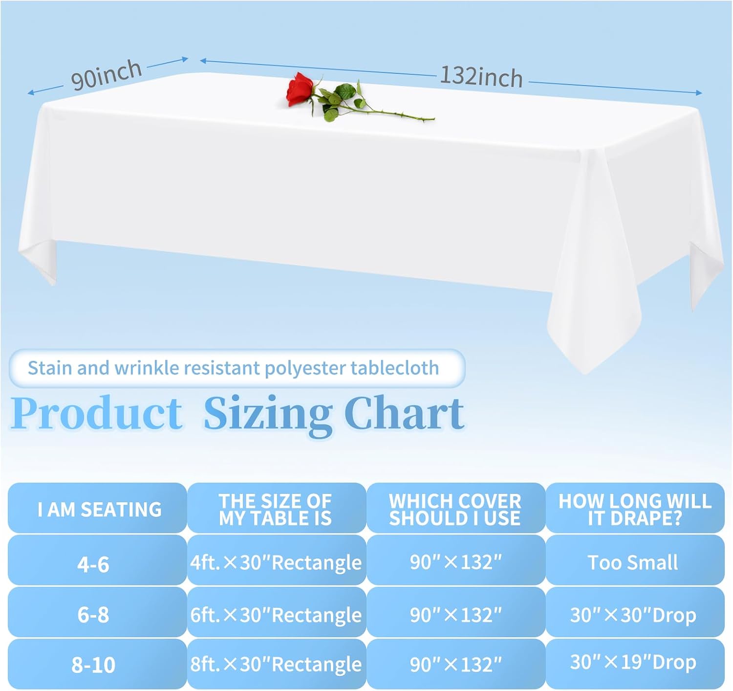 12 Pack White Tablecloths for Rectangle Tables Stain and Wrinkle Resistant Washable Polyester Tablecloth 90 x 132 Inch White Table Cloth Rectangle Table 6 Foot Rectangle Table Cloth for Wedding Party