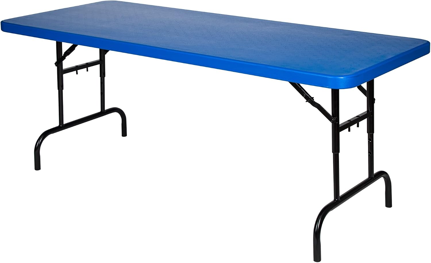 OEF Furnishings OEFBTA-3072-04 Adjustable-Height Commercial-Grade Premium Industrial Folding Table, 6-Foot Pedestal-Leg Design with 17-Gauge Steel Frame and Thick Double-Wall Top (72' × 30', Blue Top)