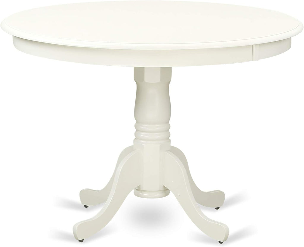 East West Furniture HLKE5-LWH-W 5 Piece Dining Room Table Set Includes a Round Kitchen Table with Pedestal and 4 Dining Chairs, 42x42 Inch, Linen White