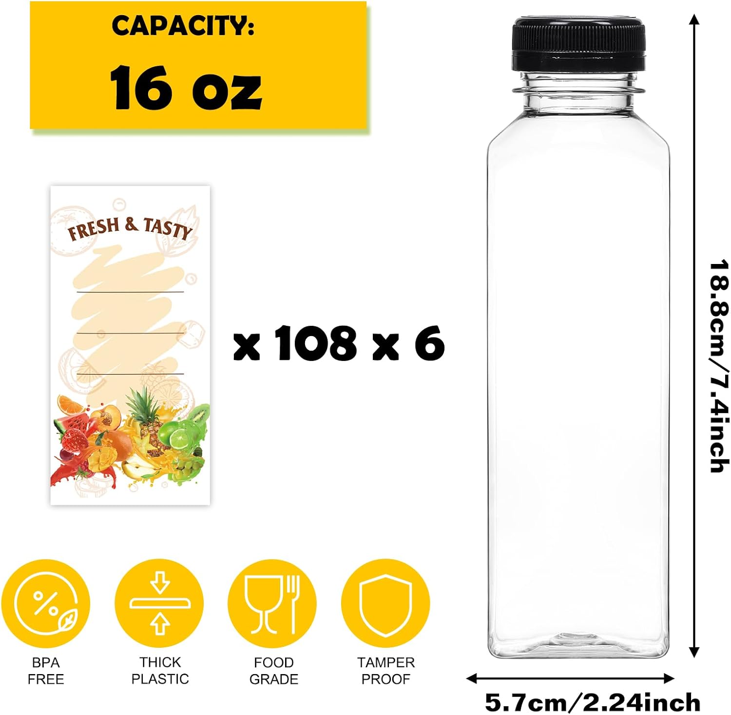 BAKHUK 648pcs 16oz Empty Plastic Juice Bottles with Caps, Plastic Water Bottles with lids, Reusable Clear Bulk Beverage Containers for Juice, Milk and Other Beverages