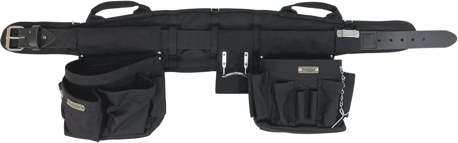 BOULDER BAG Professional Electrician's MAX Combo with Comfort Back Support Tool Belt, Leather Belt Buckle, Heavy Duty Work Belt, (Small 24-27 Inch Waist), Made in USA