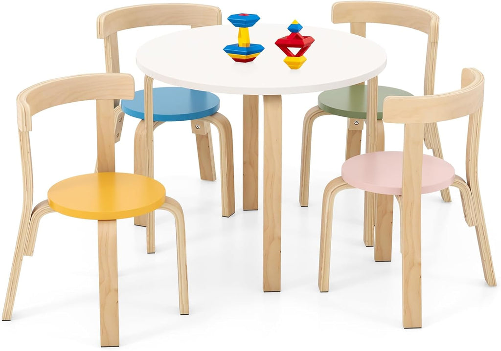 HONEY JOY Kids Table and Chair Set, Bentwood Toddler Round Table and 4 Chairs for Craft Art, Building Block, 5-Piece Children Furniture Set for Daycare, Kindergarten, Playroom (Colorful)
