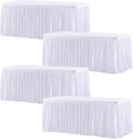 Wish Care 4 Pack White Rectangle Table Clothes for 8 Foot Tables, Polyester Fitted Tablecloths 8ft Stretch Table Cover for Wedding, Birthday, Parties, Trade Show, Craft Show