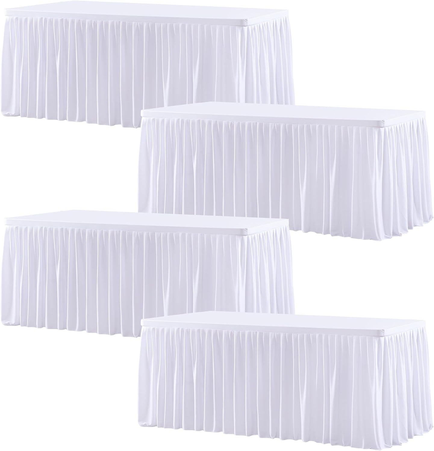 Wish Care 4 Pack White Rectangle Table Clothes for 8 Foot Tables, Polyester Fitted Tablecloths 8ft Stretch Table Cover for Wedding, Birthday, Parties, Trade Show, Craft Show