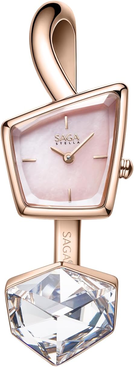 SAGA Illusion Women's Luxury Jewelry Bangle Watch, Mineral Case, 316L Stainless Steel Bracelet with Danube Crystals, Swiss Quartz Movement, 30M Water Resistant, Unique Gift for Her