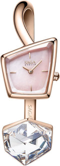 SAGA Illusion Women's Luxury Jewelry Bangle Watch, Mineral Case, 316L Stainless Steel Bracelet with Danube Crystals, Swiss Quartz Movement, 30M Water Resistant, Unique Gift for Her