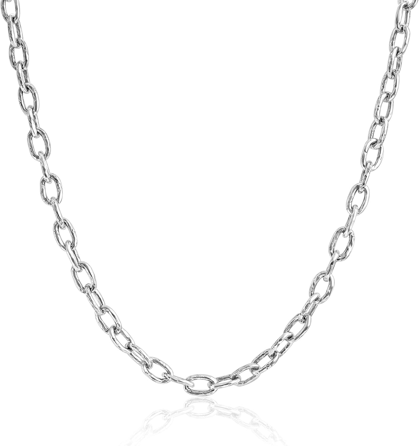 JEAN RACHEL JEWELRY Men's 3-Piece Necklace Layering Set - Hammered Link Chain, Sleek Box Chain & Natural Jasper Stone Beads - Earth Tone Bundle