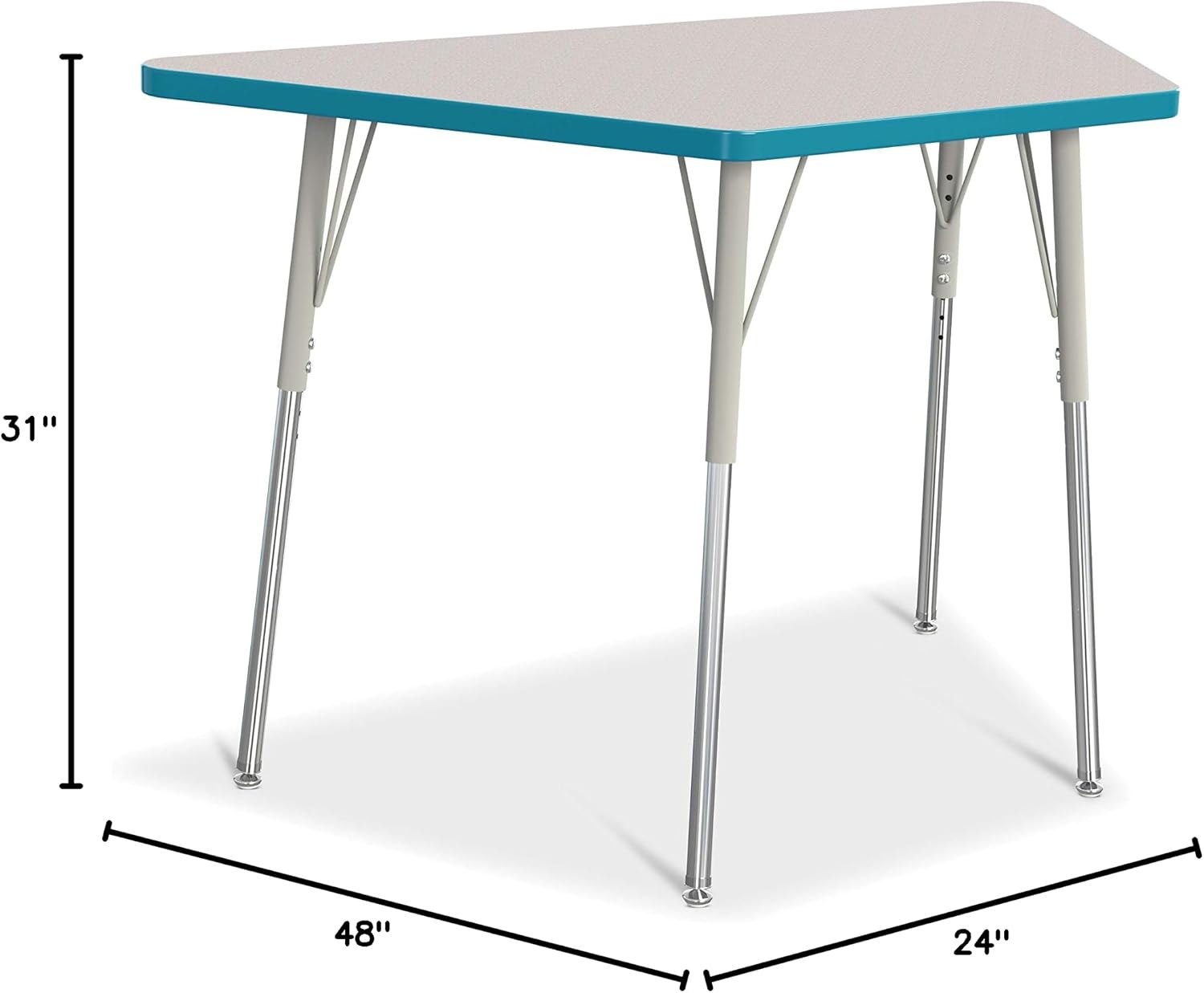 Jonti-Craft Berries 6438JCA005 Trapezoid Activity Tables, A-Height (24'-31' Adjustable Height), 24' x 48', Gray/Teal/Gray