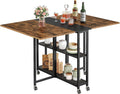 CHOEZON Folding Dining Table, Movable Dining Table, Expandable Kitchen Table, Versatile Table with 6 Wheels and 2-Tier Shelf, for Dining, Living Room, Apartment, Rustic Brown TCZ01BF