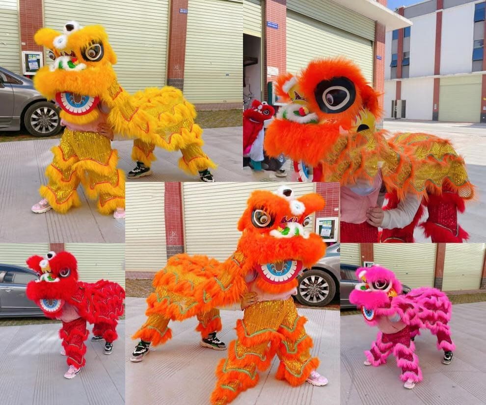 12 Inch Double Lion Dance Mascot Costume Chinese Traditional Dragon Lion Dance for 15+ Age Party Carnival Festivall(Yellow)
