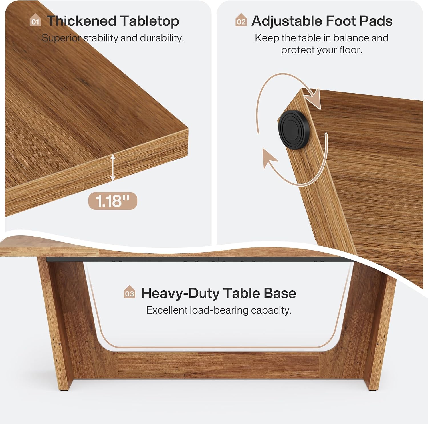 Tribesigns 70.87-Inch Large Dining Table: Wood Long Dining Room Table for 6-8, Rectangular Farmhouse Kitchen Dinner Table with Solid Pedestal, Yellow Brown