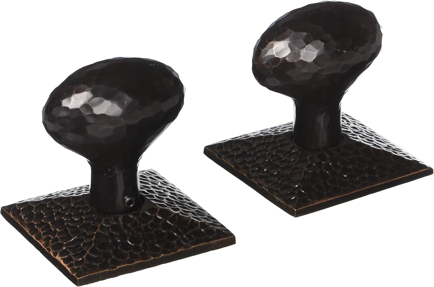 Mission Style Rosette Set with Hammered Egg Knobs Double Dummy in Oil Rubbed Bronze. Traditional Door Knobs.