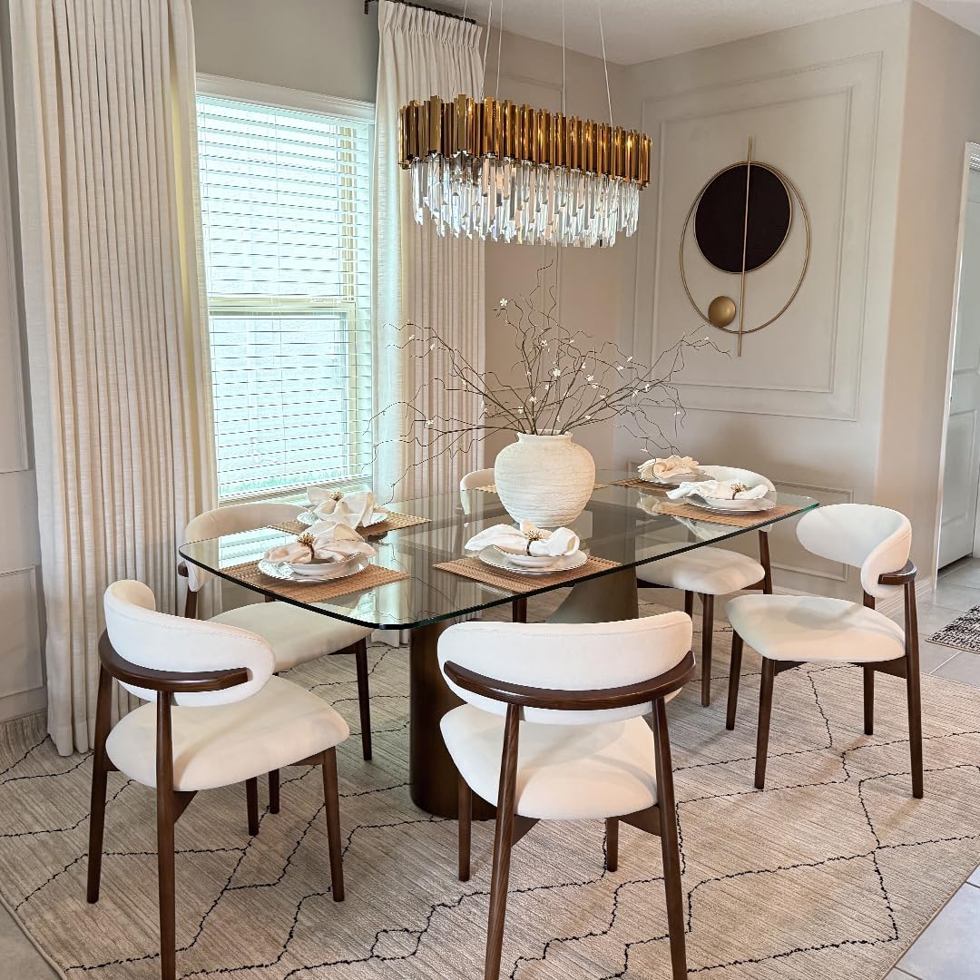 POVISON 71' Glass Dining Table for 6-8, Modern Rectangular Dining Table,Tempered Glass Table Top with U-Shaped Bronze Base,Ideal for Kitchens, Living Rooms(Table Only)