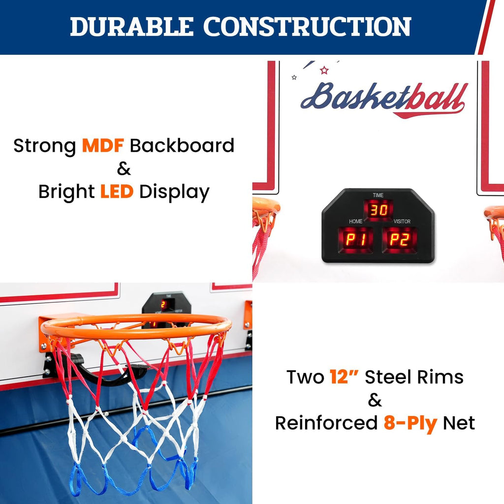 BAGAIL Basketball Arcade Game, Electronic Basketball Shooting Game with 8 Game Modes, Arcade Sounds, Foldable Frame, 4 Balls, Inflation Pump, Ideal Indoor Sport Games for All Players - Dual Shots
