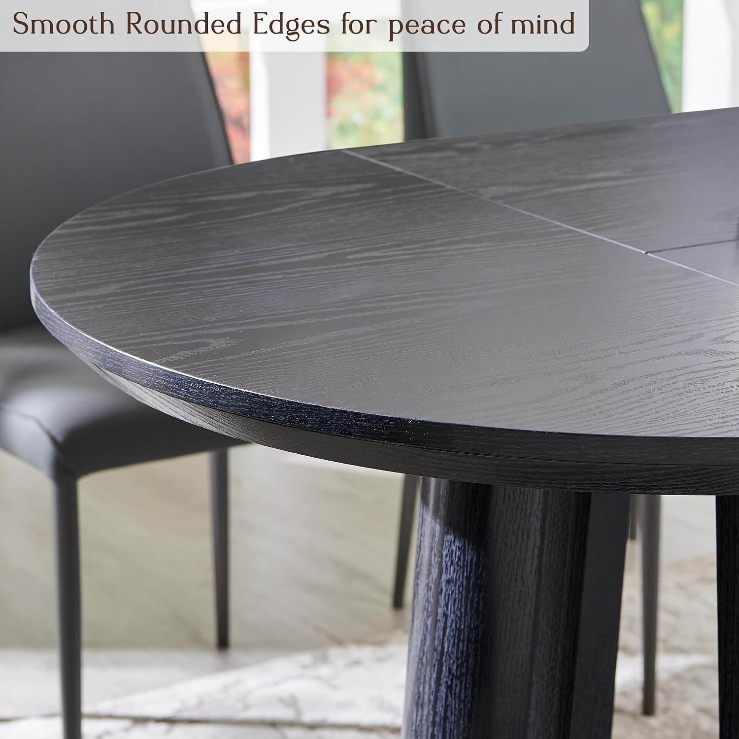 OKD 63' Dining Table for 6-8, Oval Dining Room Table with Triangular Structure Pedestal Stable Base, Curved Table Edge, Circle Kitchen Tables for Dining Room, Kitchen, Black Oak