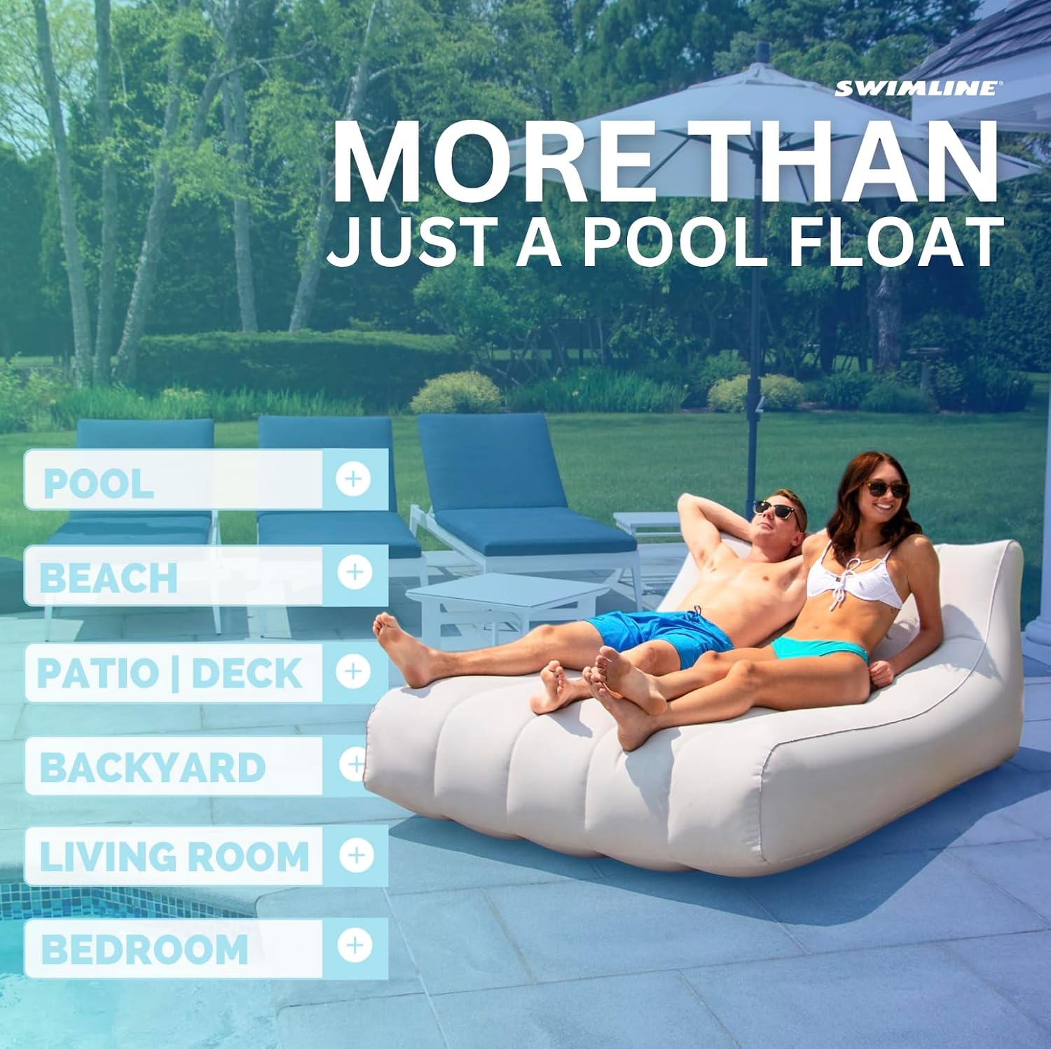 SWIMLINE Original Cloud Chaise XL Pool Lake Float Lounger Raft for Adults & Kids | Comfortable Fabric Foam Texture for Floating & Backyard Lounging | Connect Multi Floats with Bungees (Pack of 4)